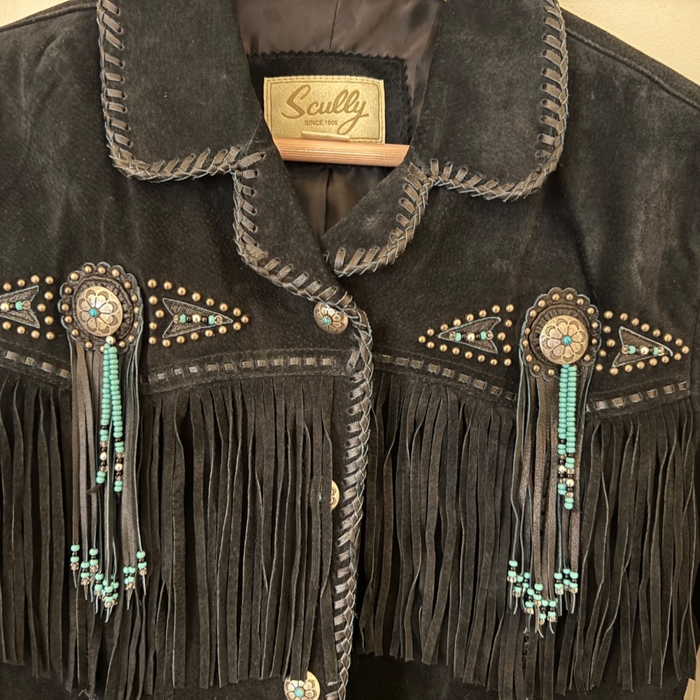 Vintage Black Suede fringe cropped jacket- Large - Picture 3 of 7